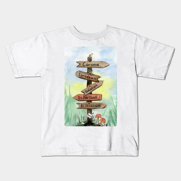 Pandemic Signpost Kids T-Shirt by ZeichenbloQ